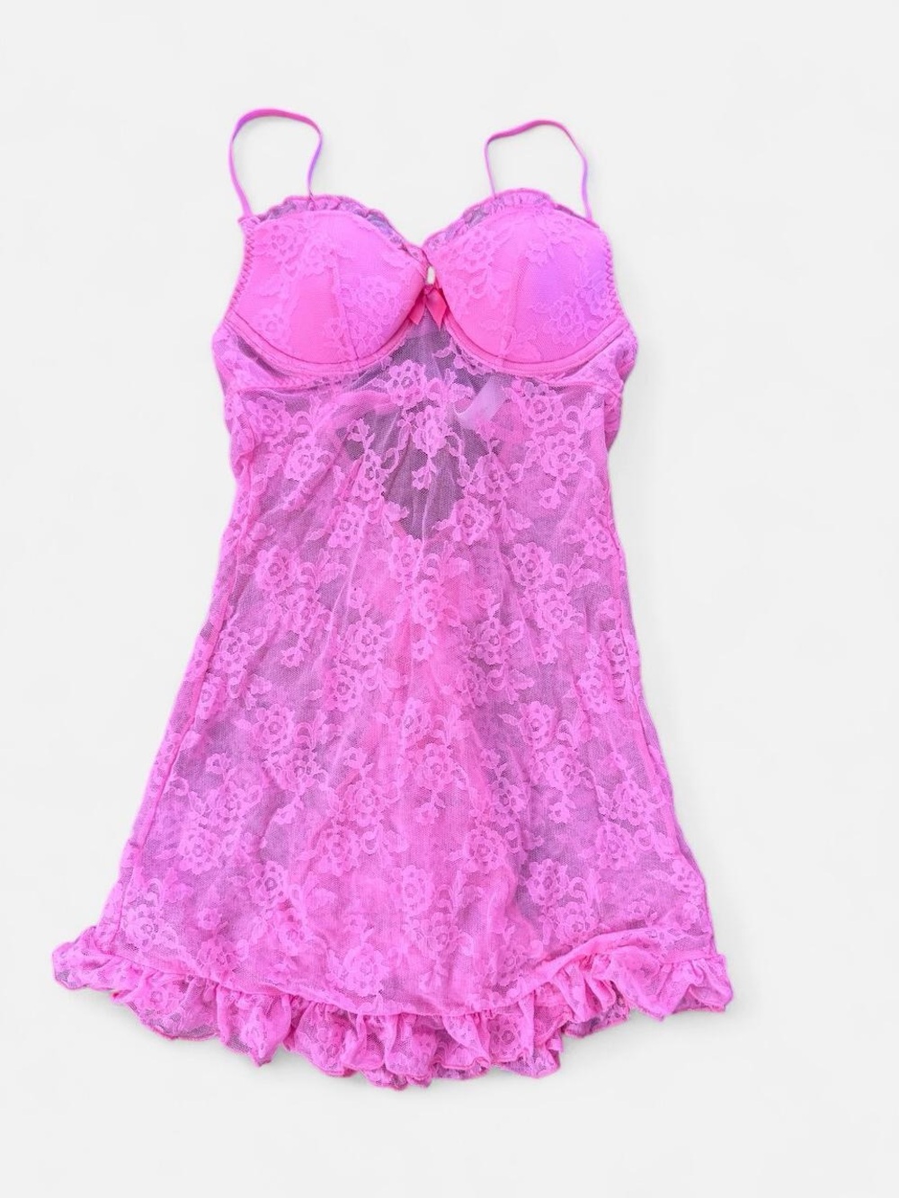 Victoria's Secret Hot Pink Lace Babydoll Chemise